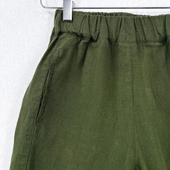 LINENFOX Nova Linen Trouser Womens XXS Olive Green Tapered Pull On Casual Beach - Picture 12 of 13
